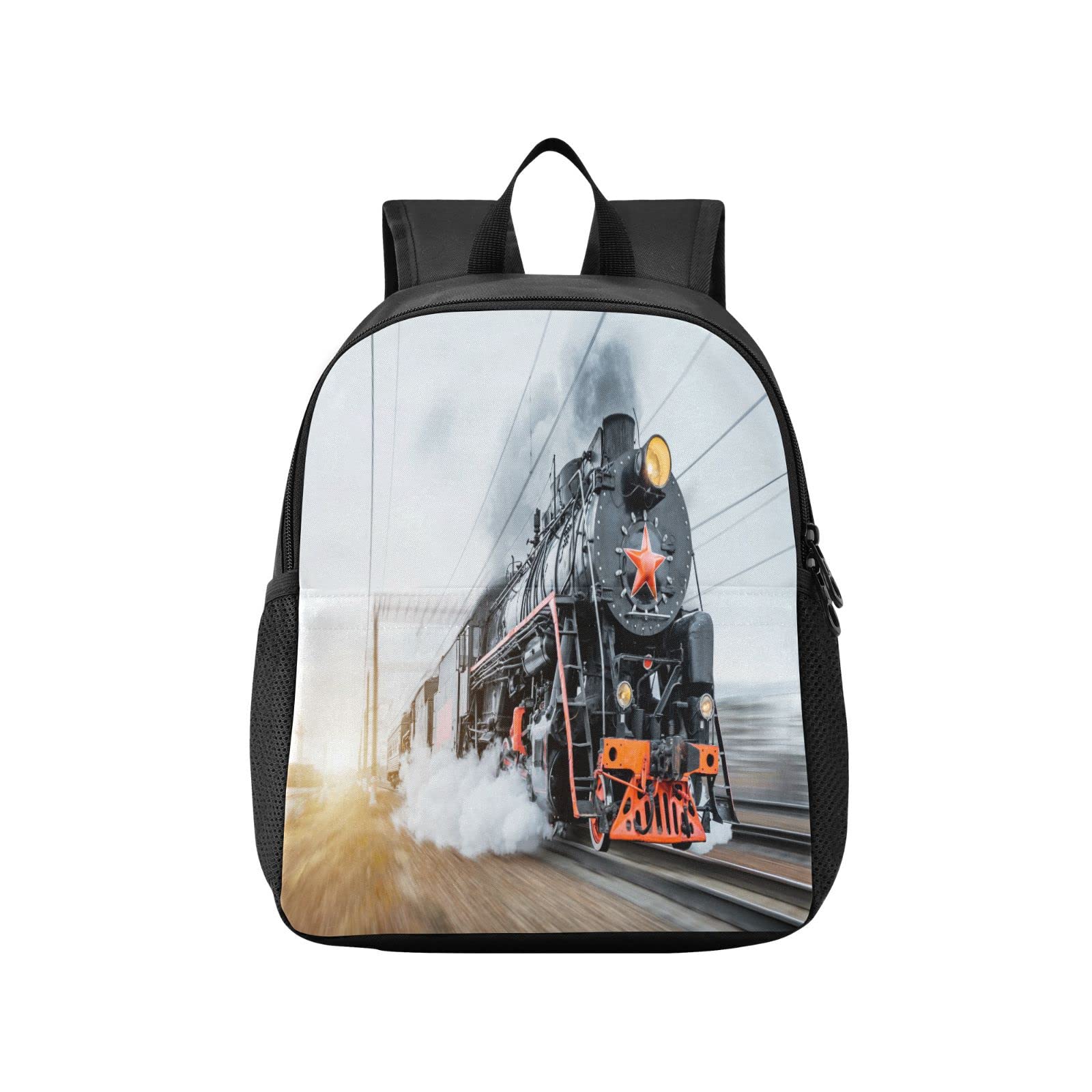 Kcldeci Kids Backpacks for Preschool,Steam Locomotive Train Kindergarten Schoolbag Elementary School Boys and Girls Backpacks
