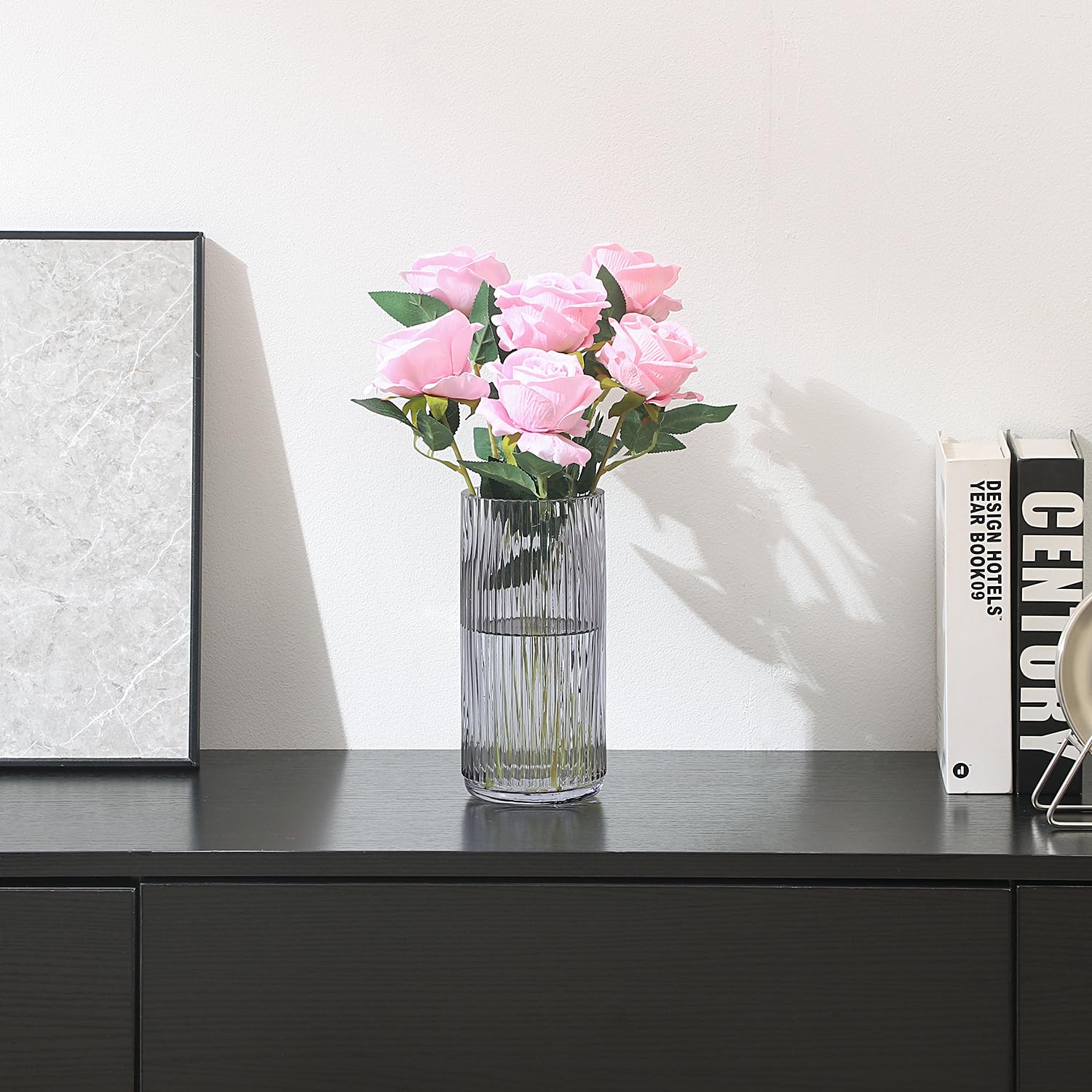 KAYLETIN Ribbed Glass Vase, Black Glass Vase for Flowers Flower Vases for Bouquet Modern Ribbed Vases for Living Room Bedroom - Image 4