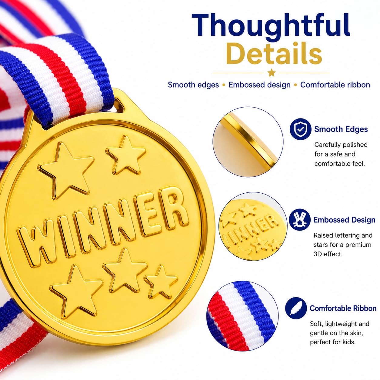 30 Médailles Enfant Dorées avec Rubans, Trophées, Médaille Personnalisable pour Récompenses Sportives, Événements Scolaires Et Jeux Enfants, Porte Médaille Plastique De Qualité