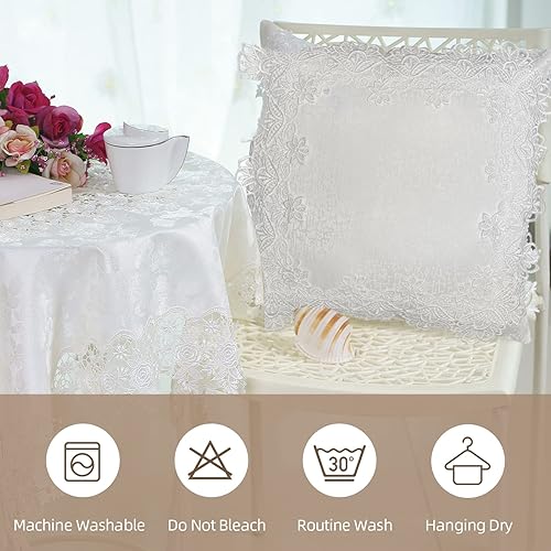 Miniatura 3 de Juego de 2 fundas de almohada de 18 x 18 pulgadas, fundas de almohada suaves de encaje blanco, decoración de sala de estar, exquisita funda de cojín