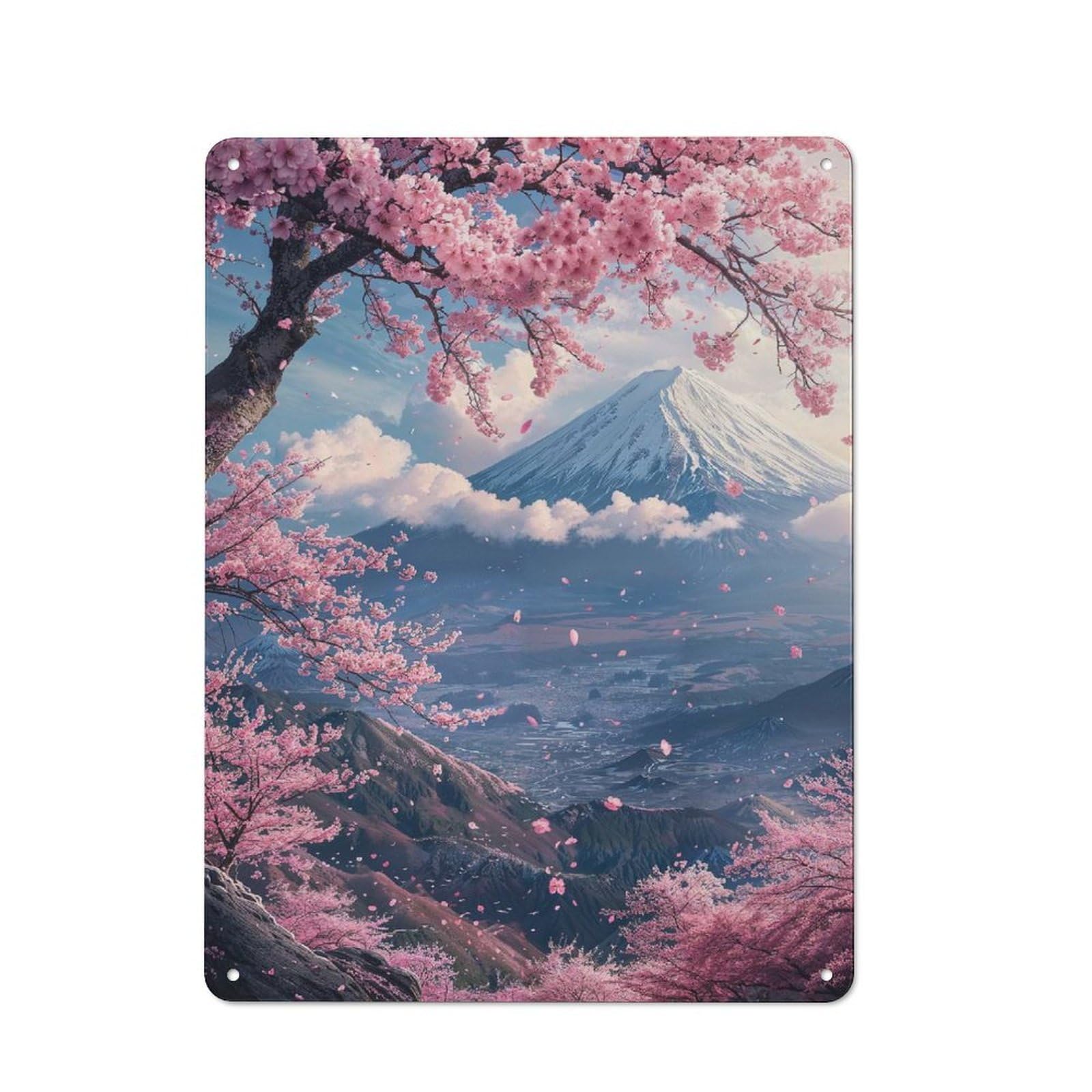 Junmoney Style-3 Japan Mount Fuji Sakura V2 Vintage Printed Metal Sign 40X30cm For Café Or Home Bar, New Home Wall Decor For Hospitality Decor Collectors