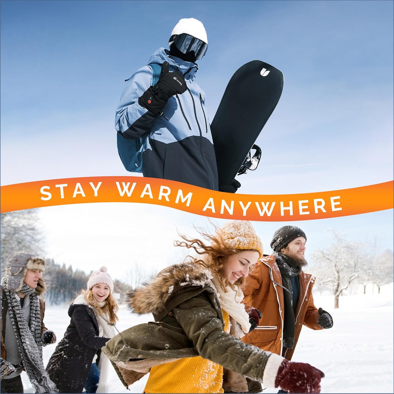 SAVIOR HEAT Heated Gloves, 3 Heat Levels 7.4V Battery Powered Rechargeable Winter Gloves for Men Women, Water-Resistant Windproof Electric Hand Warmers for Skiing Snowboarding Outdoor Work