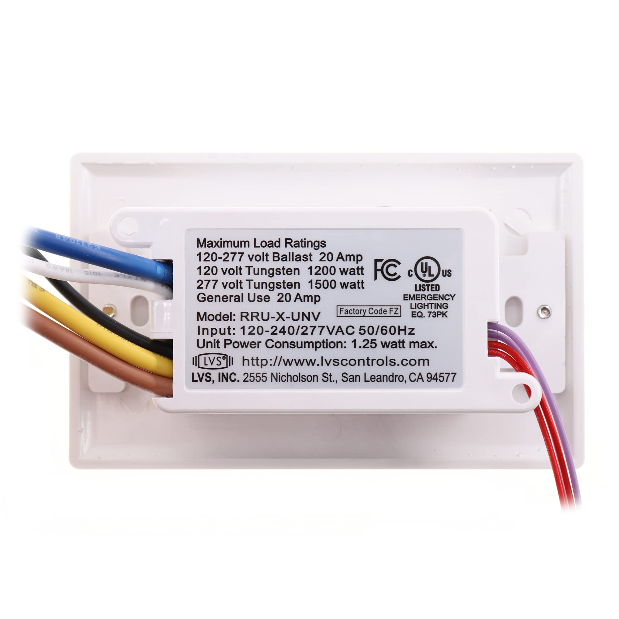 LVS Controls RRU-X-UNV Emergency Lighting Shunt Relay Module, 20A, 120-240/277V