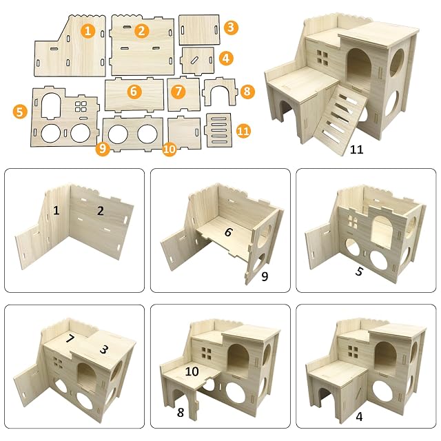 Foto 6 de 6 de Eyksta Casa de Hámster de Madera, 2 Pisos con Escaleras, Juguetes Hamster Accesorios Casa para Roedores
