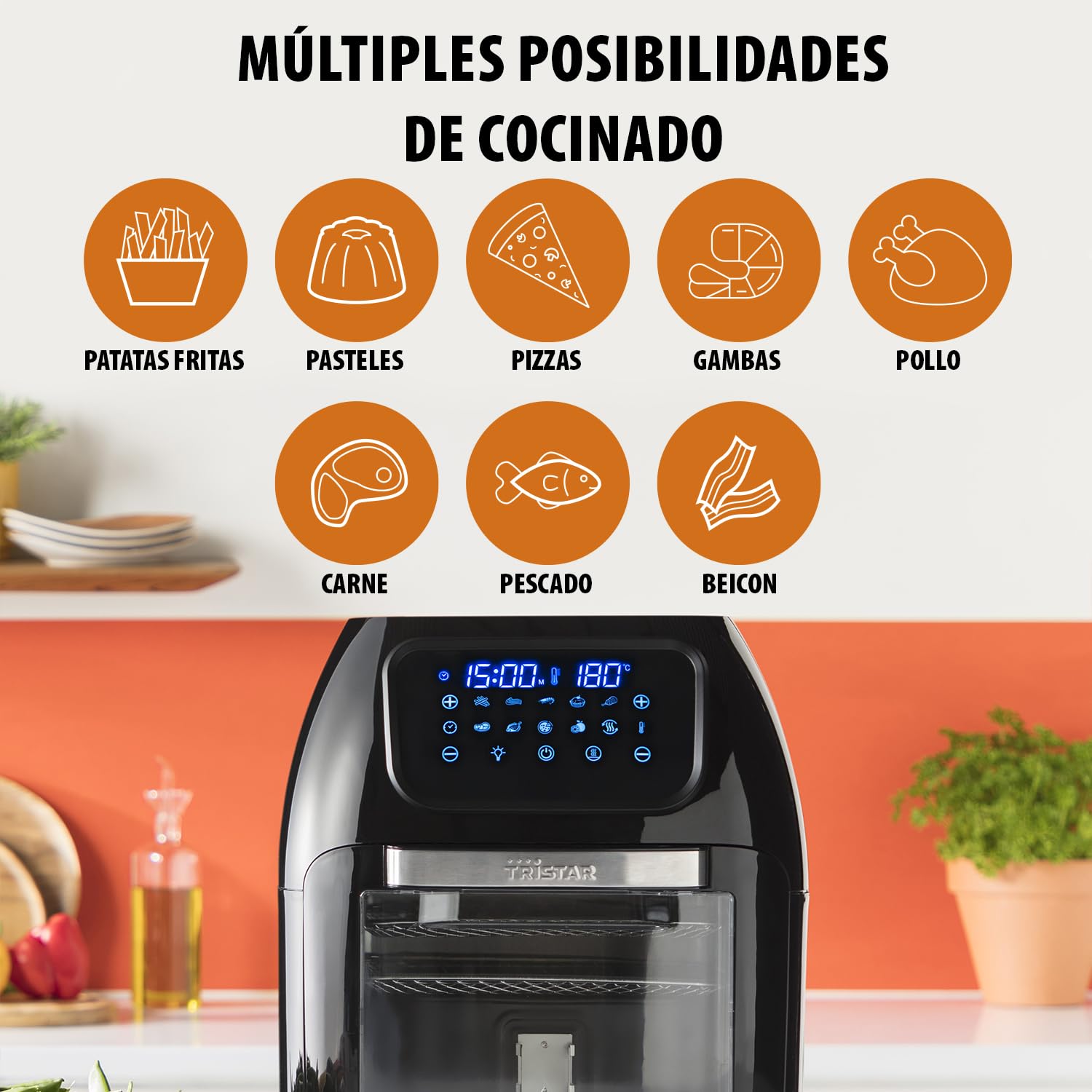 Tristar FR-6964 Freidora sin aceite y horno multifunción, capacidad 10 L, panel de control digital, tiempo y temperatura regulable 65-200 °C, 10 programas, 1800 W, accesorios incluidos
