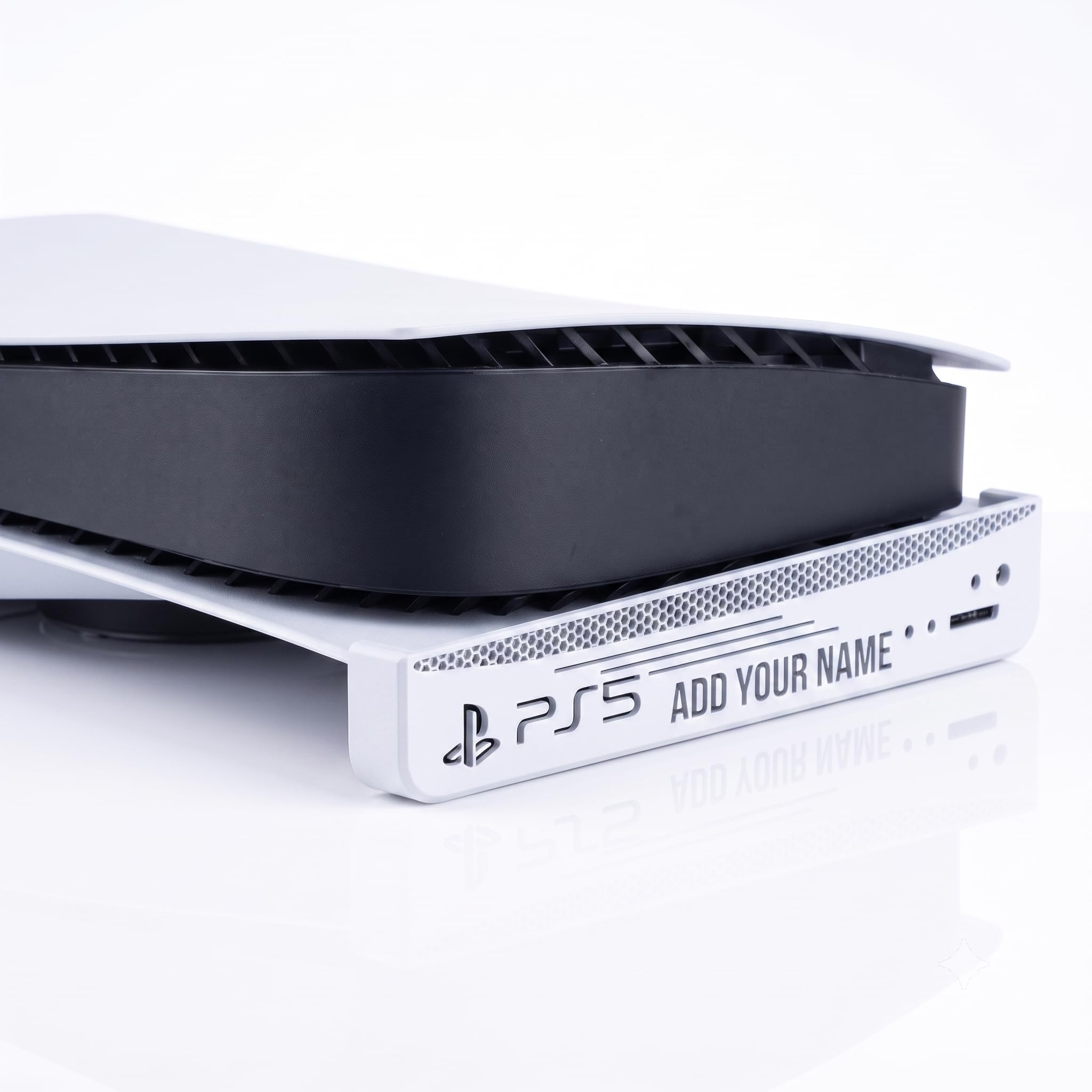 Laser Cut Text Desk Stand Compatible with PS5 Fat Console, Sleek Low-Profile Base Docking Plate Suitable for PlayStation 5 - White-picture-11