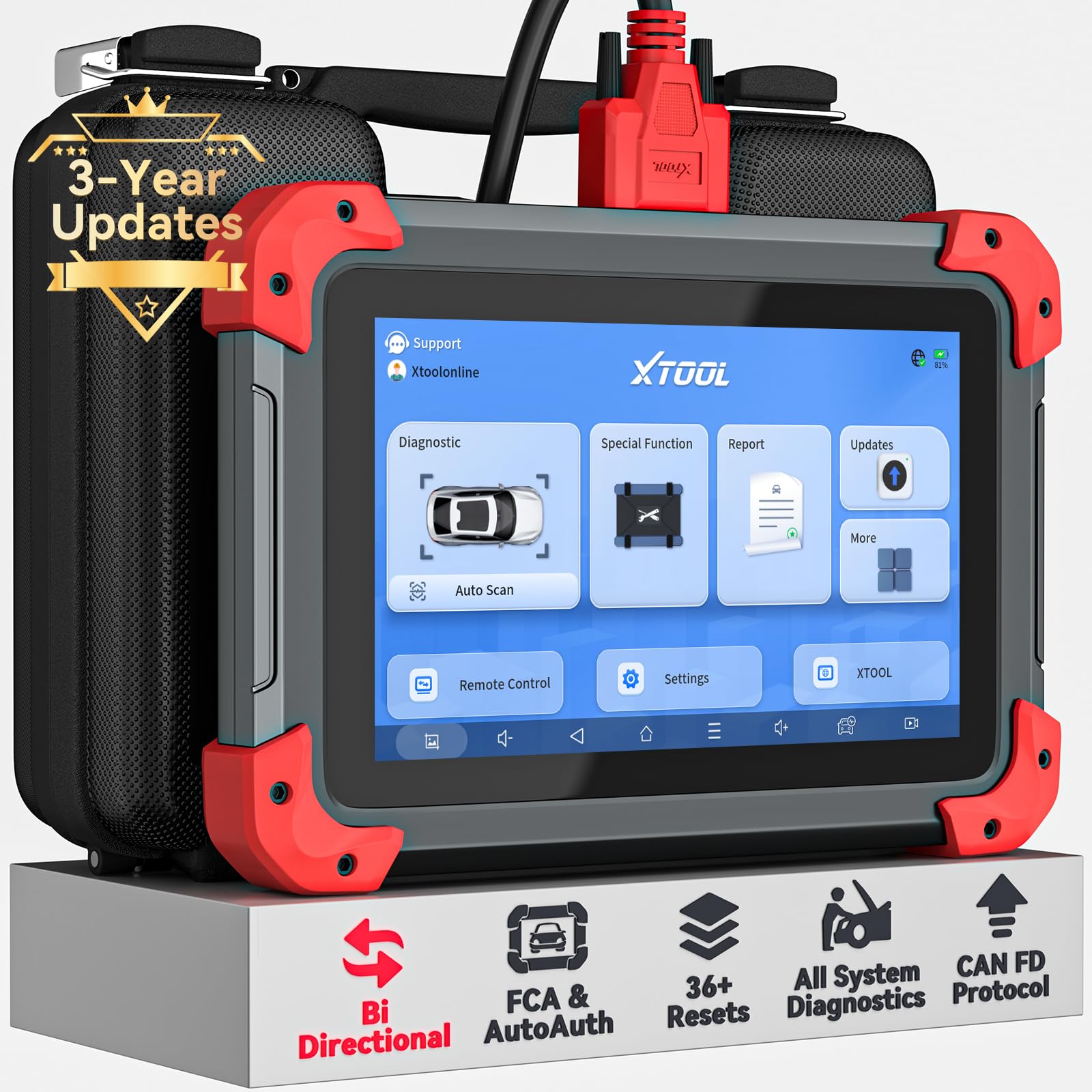 XTOOL D7 Bidirectional OBD2 Scanner: 2025 Scan Tool with ECU Coding, Full System Car Scanner Diagnostic Tool, 36+ Resets, Injector Coding, Throttle Relearn, Crank Sensor Relearn, FCA, CANFD & DoIP