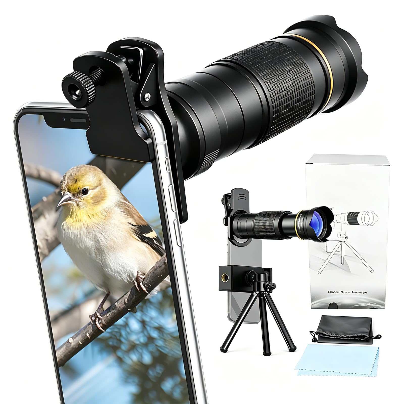 Andoer Teleobbiettivo 36X kit Obiettivo Fotocamera con Teleobiettivo per Telefono Cellulare con Mini Treppiede Clip per Escursioni in Campeggio Osservazione Della Fauna Selvatica Giochi Sportivi Sulla