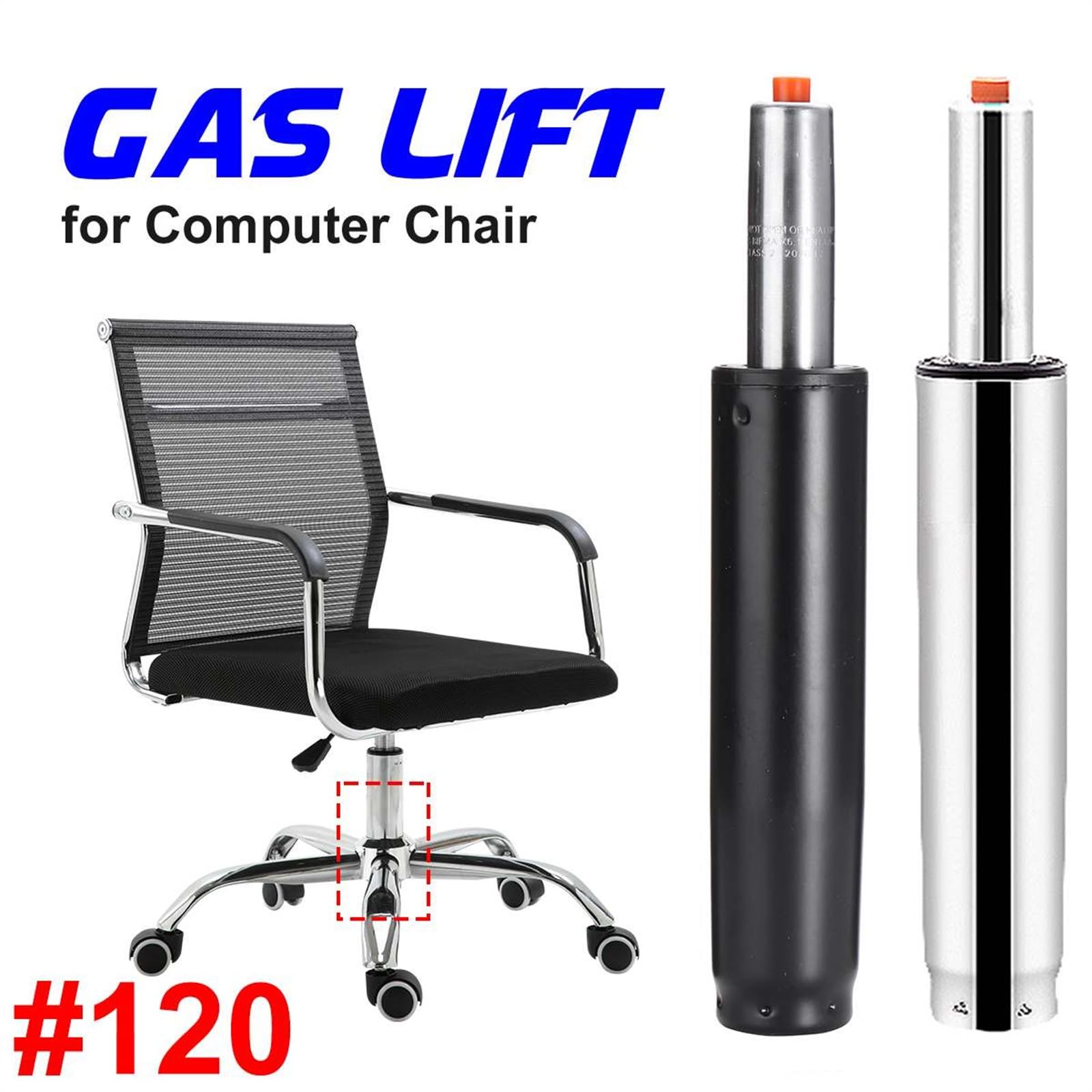 dritto Elevazione a gas Cilindro Pneumatico Di Sollevamento Del Gas Della Sedia Dell'asta Di Supporto Per Gli Accessori Di Ricambio Dello Sgabello Da Bar Dell'ufficio pistone sedia ufficio(Black)