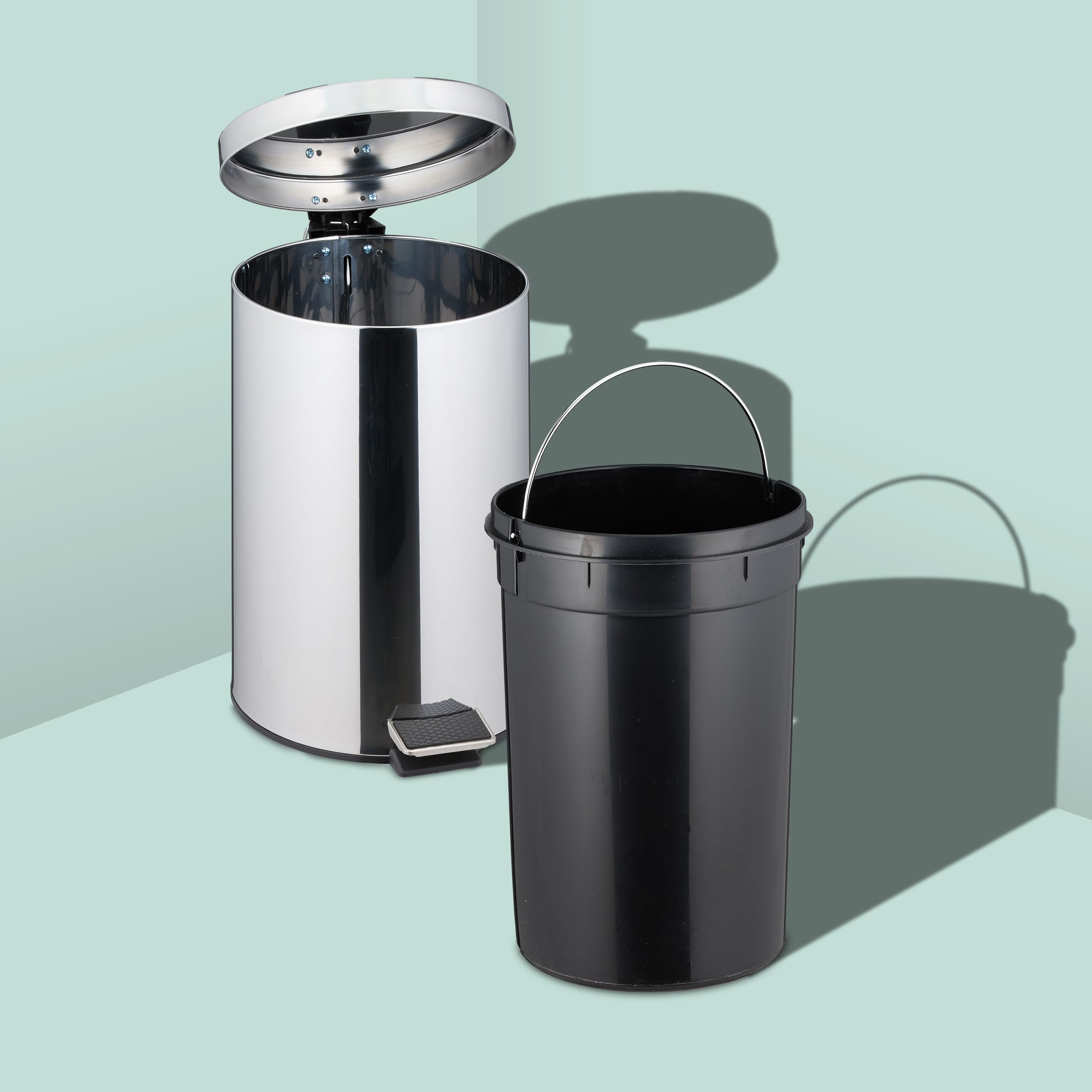 Relaxdays prullenbak keuken, 20 l, uitneembare binnenemmer, met 20 vuilniszakken, pedaalemmer, ijzer, zwart