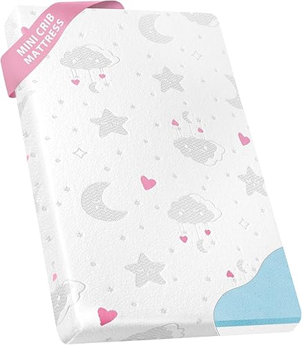 Colchón Pack and Play, colchón de espuma viscoelástica de doble cara de 38 x 26 pulgadas, colchón plegable portátil para cuna de bebé con funda
