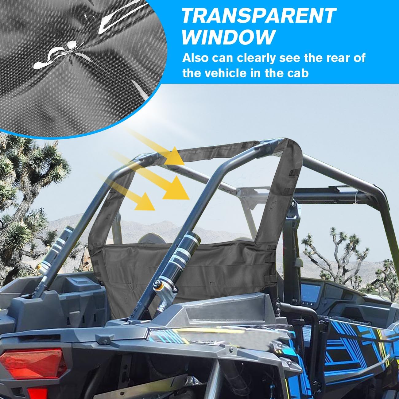 MFC Middle Clear Rear Window Windshield Compatible With For UTV Polaris RZR 900 1000 XP 4 Turbo Trail EPS 2014-2022 Soft Full Rear Windscreen Back Cover