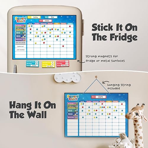 Miniatura 3 de inamio Tabla magnética de recompensas de responsabilidad para niños, estrellas 3D atractivas y tareas de tareas, tabla de comportamiento para el