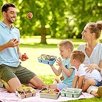 Vista 2 de 4 Pack Bento Lunch Box, 4 Compartment Wheat Straw Meal Prep Containers for Kids/Toddle/Adults, BPA Free Reusable Food Storage Containers, Durable