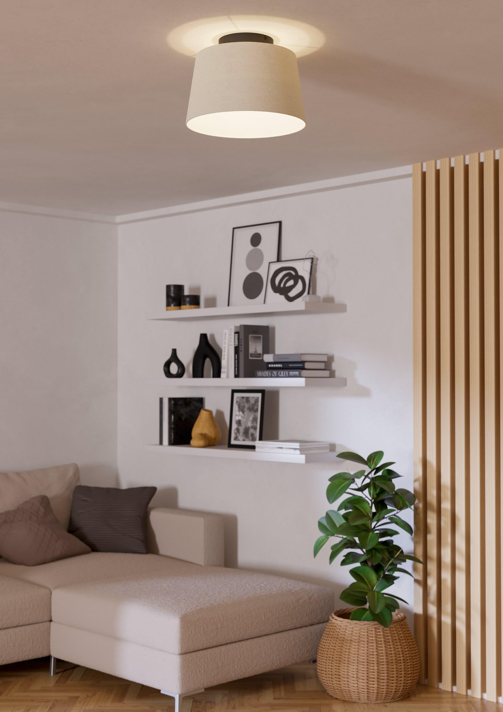 Eglo Luminaire plafonnier Febres, lampe de plafond en tissu bouclé | éclairage de salon en métal noir et textile blanc, douille E27, Ø 35 cm