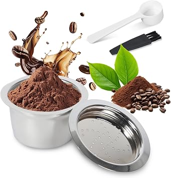 Reusable Coffee Pods for K-Fee Machines Stainless Steel Coffee Capsule Pod Filter Refillable Coffee Pods with 1 Spoon 1 Brush