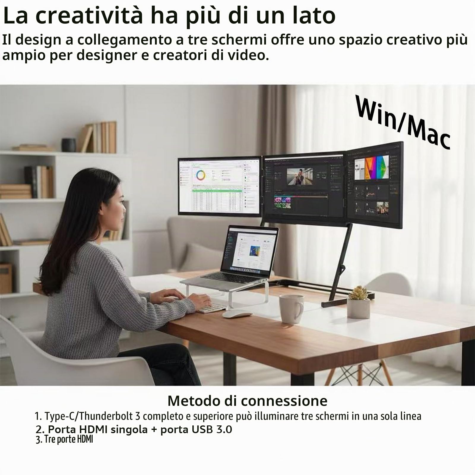 Doppio monitor, Aura Display, triplo schermo PC portatile, monitor portatile HD 15,6 pollici, visione fluida a bassa latenza per gioco e film