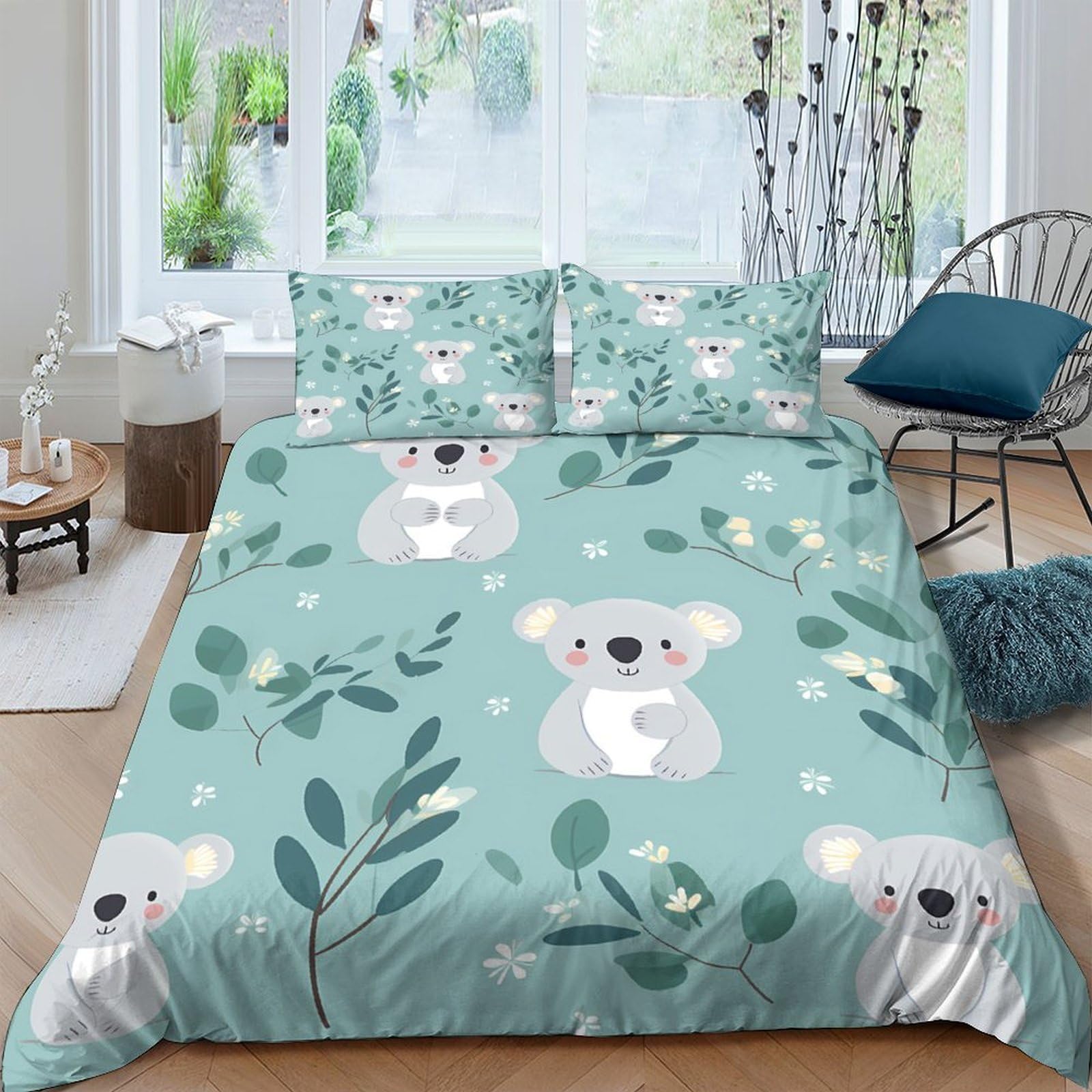 Ctjqhvkz Style-7 3D Printed Koala Leaves Fitted Sheet Microfiber Soft Anti-Slip Cartoon Bed Sheet Bedroom Decor Mattress Cover Single（135X200cm）