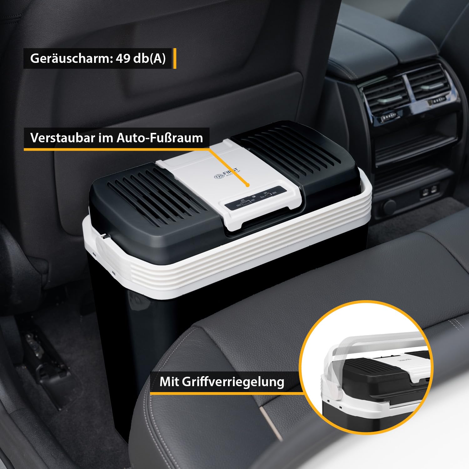 TZS First Austria - Kühlbox 24L elektrisch 12V 230V Anschluss für Auto & Steckdose - Thermoelektrische Cool Box kühlt & wärmt - Mini Kühlschrank mit Griff - Für Camping, Festivals, Reisen - Schwarz