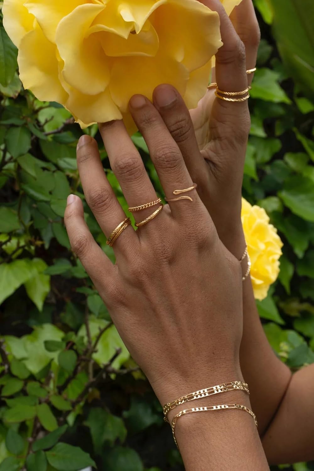 CANEVINKA 18k Gold Plated Dome Teardrop Ring Adjustable Bamboo-like Ring High Polish Thick Chunky Comfort Fit Open Ring Minimalist Finger Jewelry for Women - Image 5