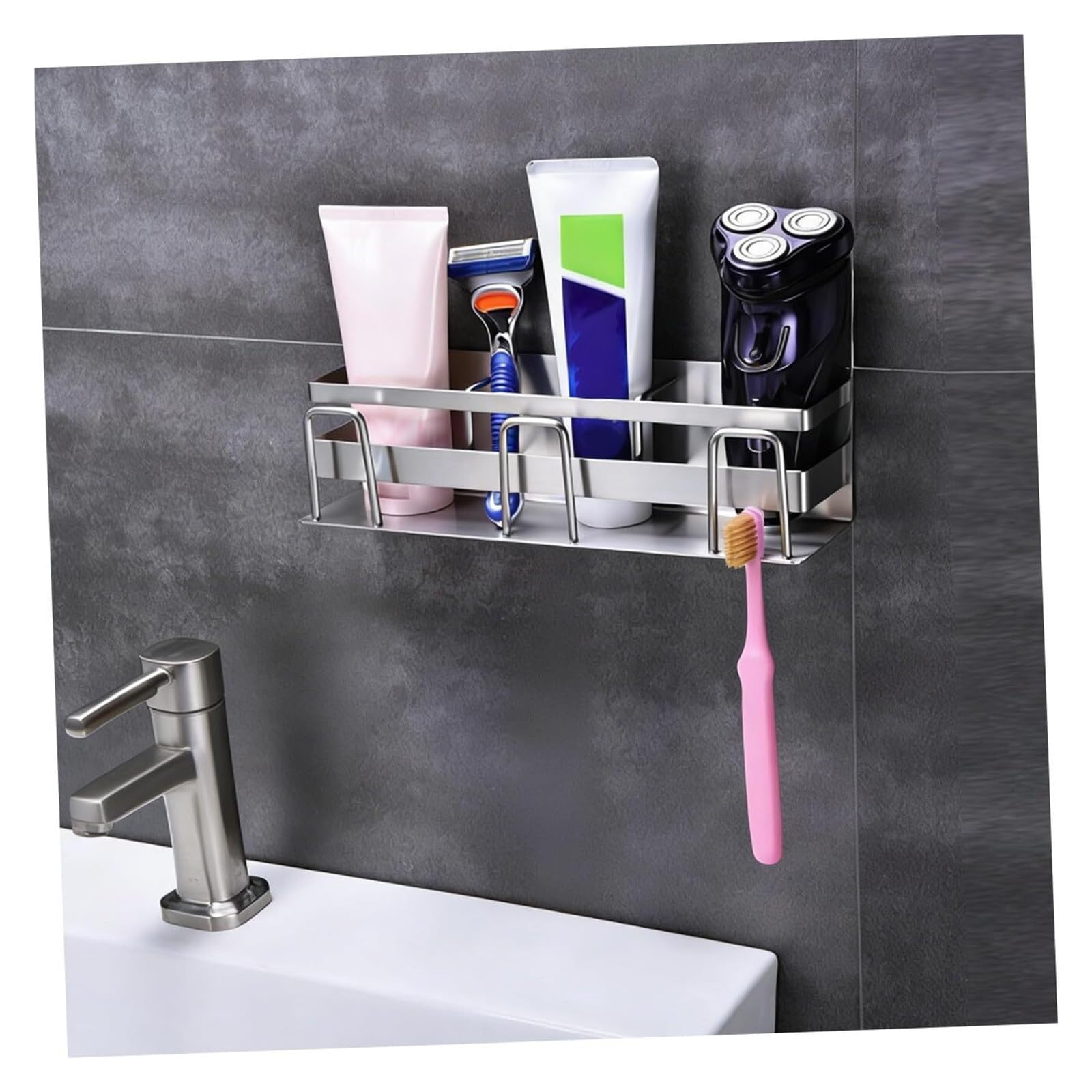 Portacepillos de Dientes Estante for cepillos de Dientes Acero Inoxidable, Soporte montado en la Pared sin perforación, 1 Unidad Vaso de Enjuague bucal Reutilizable