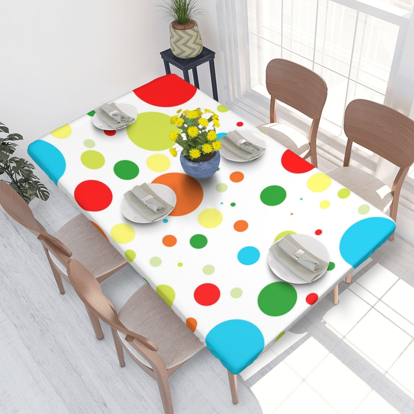BNVSADC Twister Polka Dots Printed 4FT Tablecloth 122x76 CM Polyester Kitchen Water Resistant Table Cloth Dining Table Decoration Table Covers