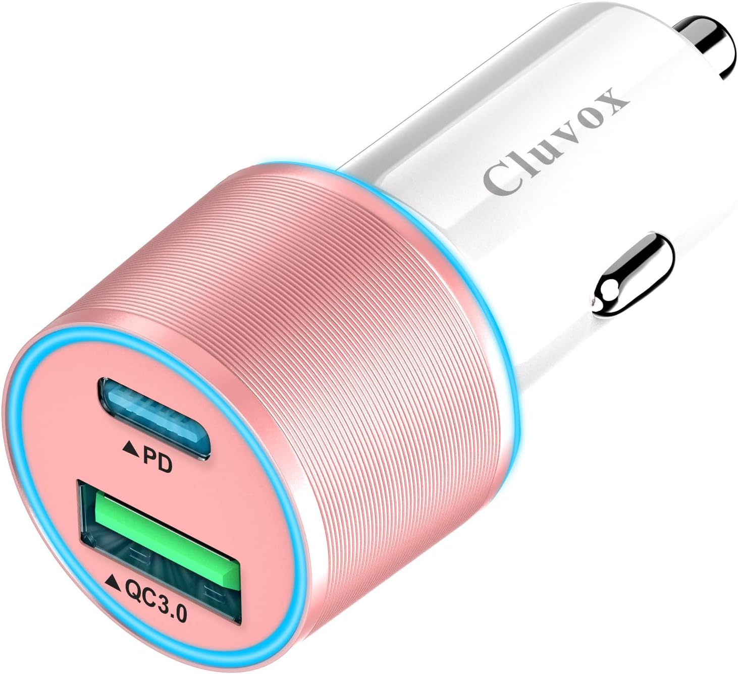 38W USB C Car Charger Adapter, 20W Fast USB-C & 18W Rapid QC3.0 Ports, 12V Cigarette Lighter Adapter for iPhone 17/16 /15, Samsung S26, Google Pixel, Android Phones Auto Accessories for Women- Pink