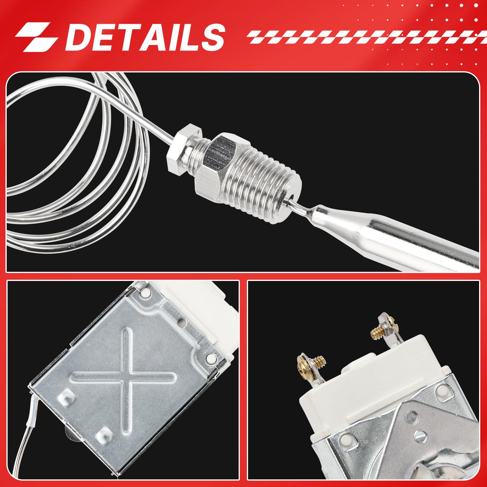 RX-1-36 Termostato para freidora de 1/4 pulgadas Mpt Stuff Box, termostato 60125401 para freidora compatible con Pitco 60125401 apto para Royal Range 3113, termostato de freidora 200-400F (plateado)
