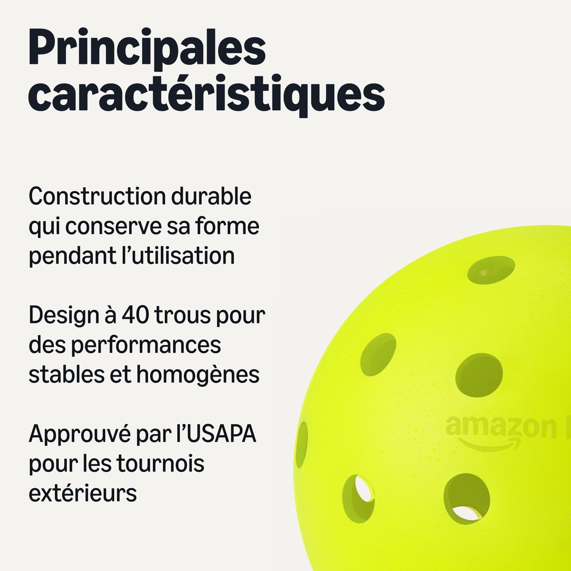 Amazon Basics Balles de Pickleball d’Extérieur, 7,4cm, Jaunes
