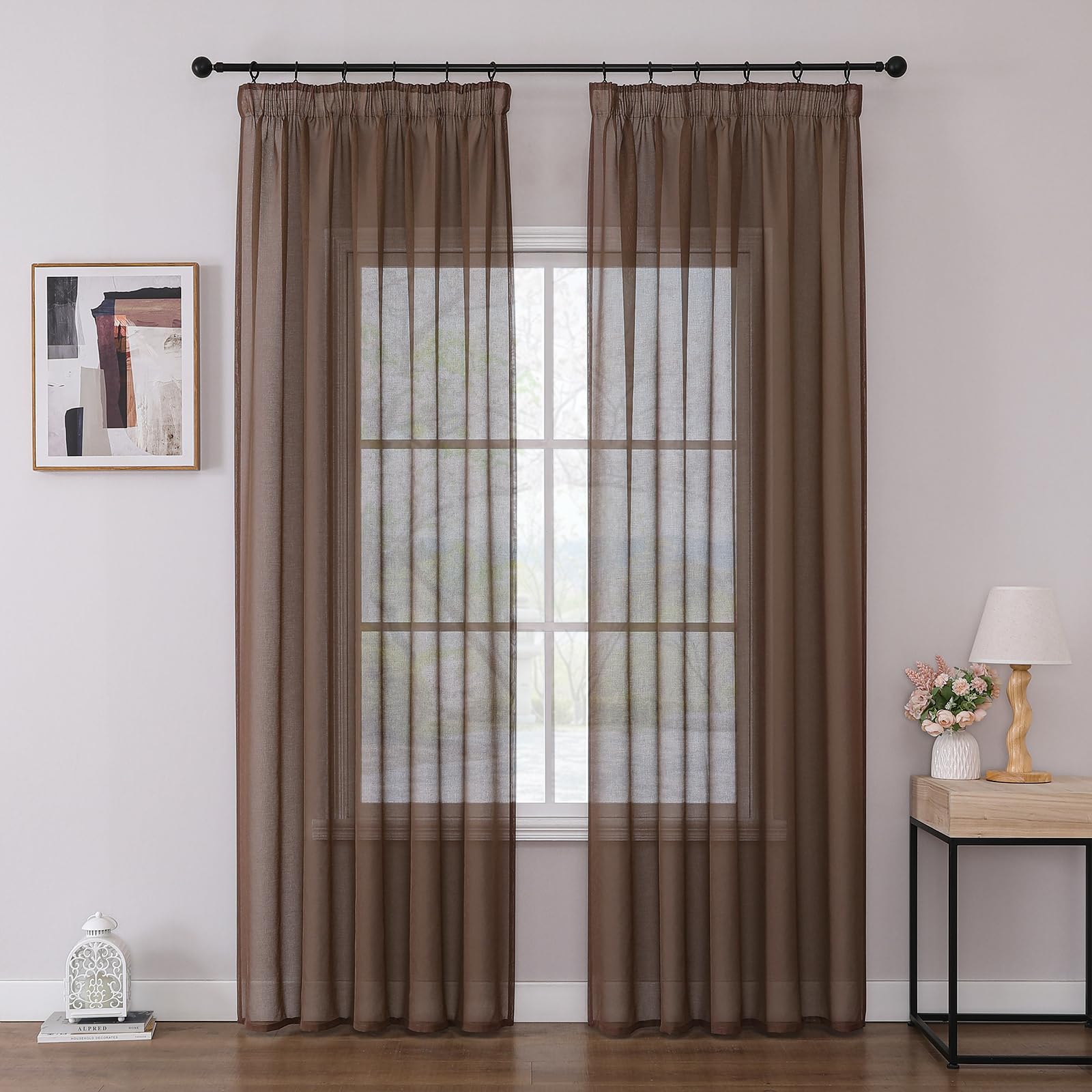 Joydeco 2er Set Transparente Schien Gardinen Sheer Voile Vorhänge für Schienensystem mit Kräuselband Vorhang Polyester Durchlässig Curtains Modern Schlafzimmer Wohnzimmer