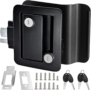RV Travel Trailer Entry Door Lock | Camper Door Latch w/Paddle Deadbolt | RV Handle Replacement for Cargo Hauler Horse Trailer Truck | 100% Metal, Zinc Alloy, Black, Not Key Alike