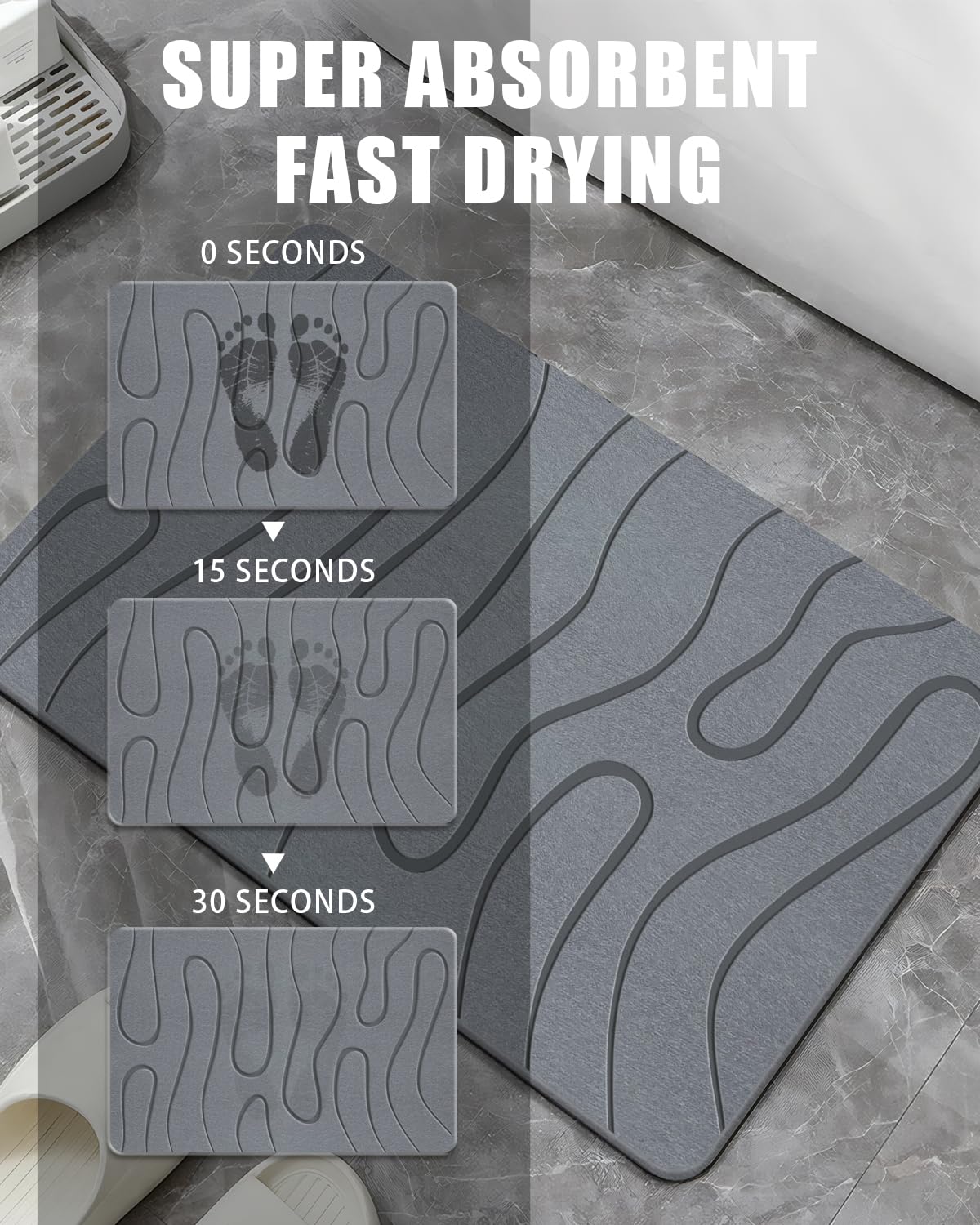 Alfombrilla de baño de piedra, diatomita, de secado rápido, antideslizante, súper absorbente, para baño y cocina, multiusos como alfombrilla para mascotas, fácil de limpiar, 40,6 x 61 cm