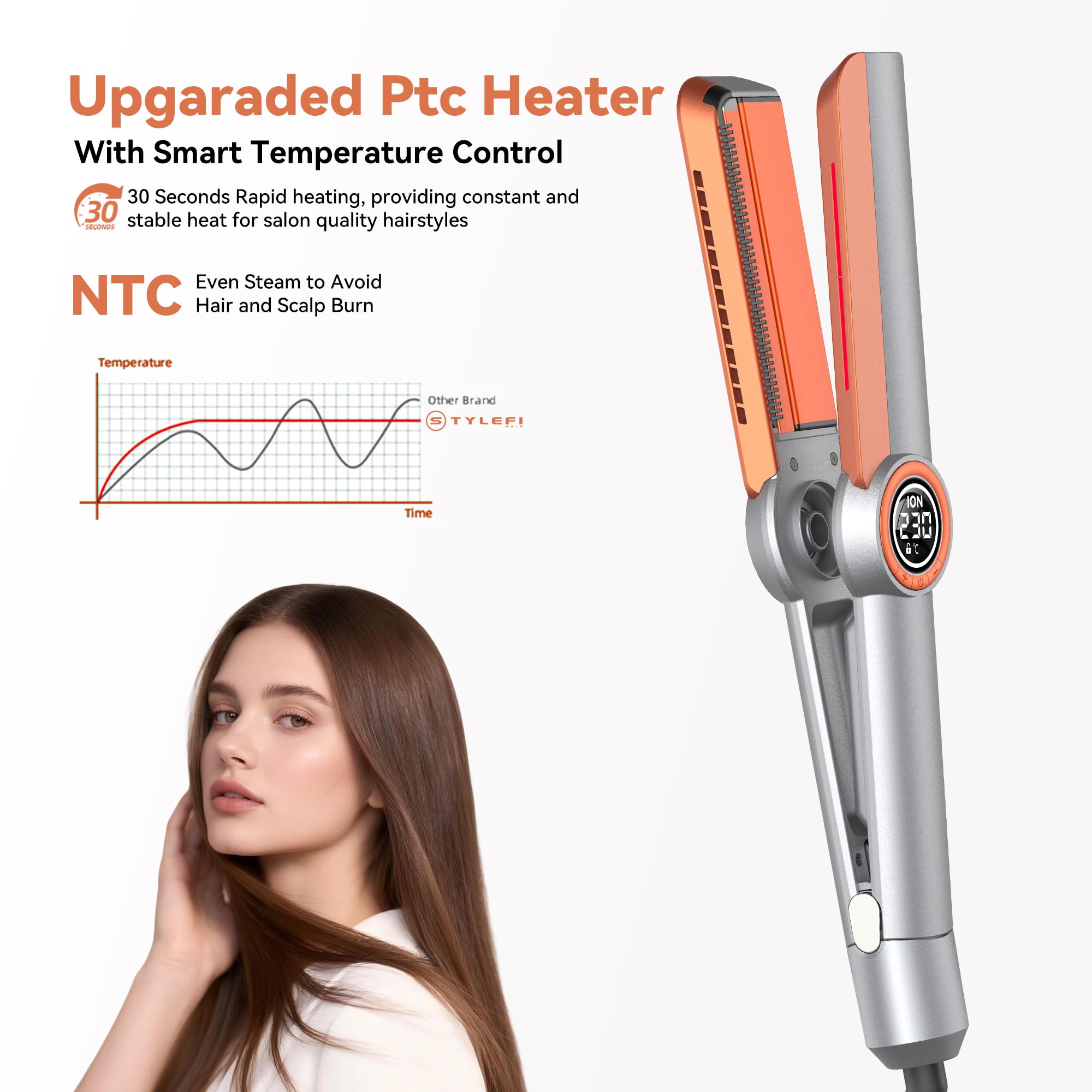 Lisseur Professionnel, Fer a Lisser, Wide Hair Straightener, Lisseur Boucleur Cheveux 2 en 1 avec Peigne, Plaque Cheveux 5 Températures, Lisseur Cheveux Professionnel Double Tension Voyage LCD