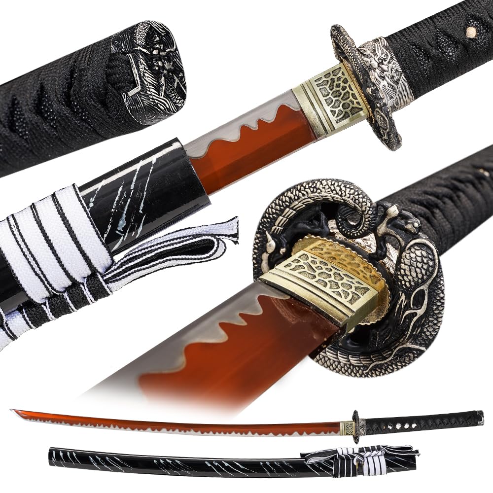 Real Samurai Katana – Full Tang Sword with 28" High-Carbon/T10/Manganese Steel Blade | Lacquered Saya | Training, Display & Collection Sword | Multiple Colors