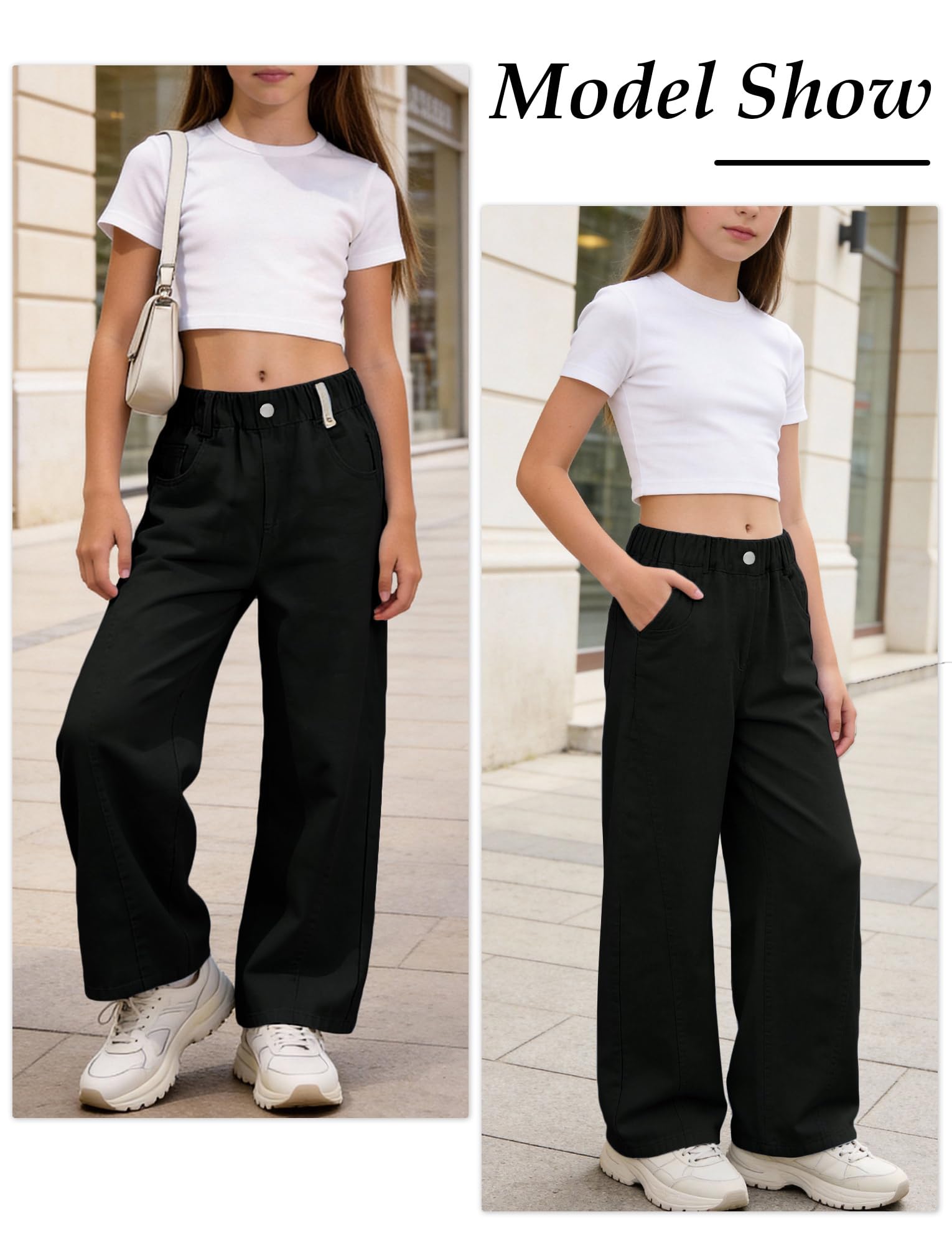 Happy Cherry Mädchen-Jeans, lockere Jeans für Mädchen, weite Beine, Denim-Hose, Tween, elastische Taille, Denim-Hose