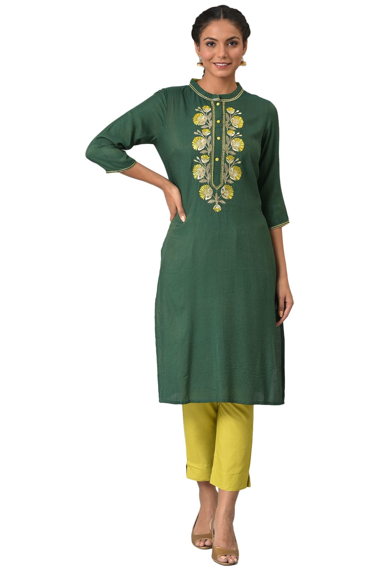 Aurelia Set Kurta da donna in viscosa a righe con pantaloni