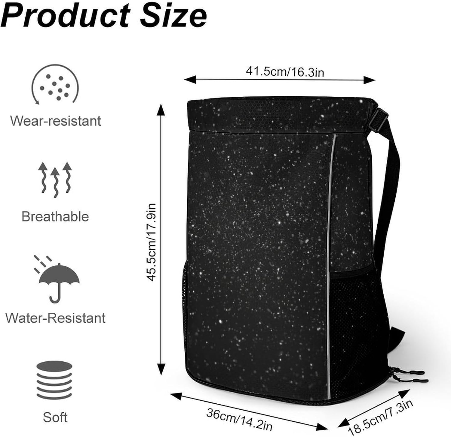 Black Glitter Drawstring Backpack with Wet Pocket - Large Capacity Gym Bag with Shoe Compartment & Mesh Pockets, Adjustable Lightweight Gym Backpack for Swimming, Travel, Workout