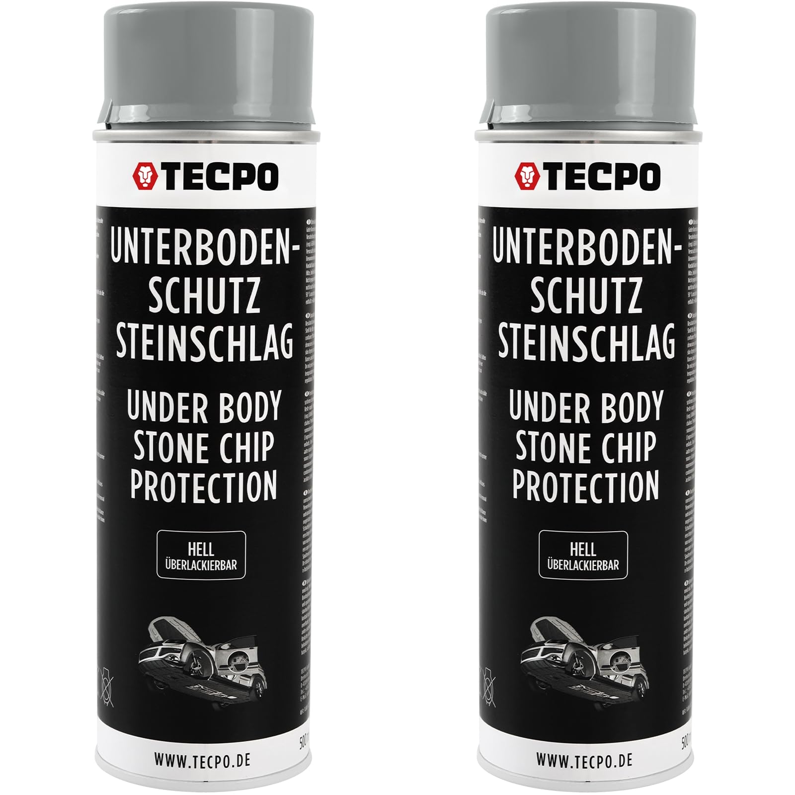 TECPO 2x Unterbodenschutz Steinschlag Spray, 500ml UBS Auto Kfz Unterboden Versiegelung Überlackierbar Steinschlagschutz Rostschutz Korrosionsschutz für Radlauf und Unterbodenbereich
