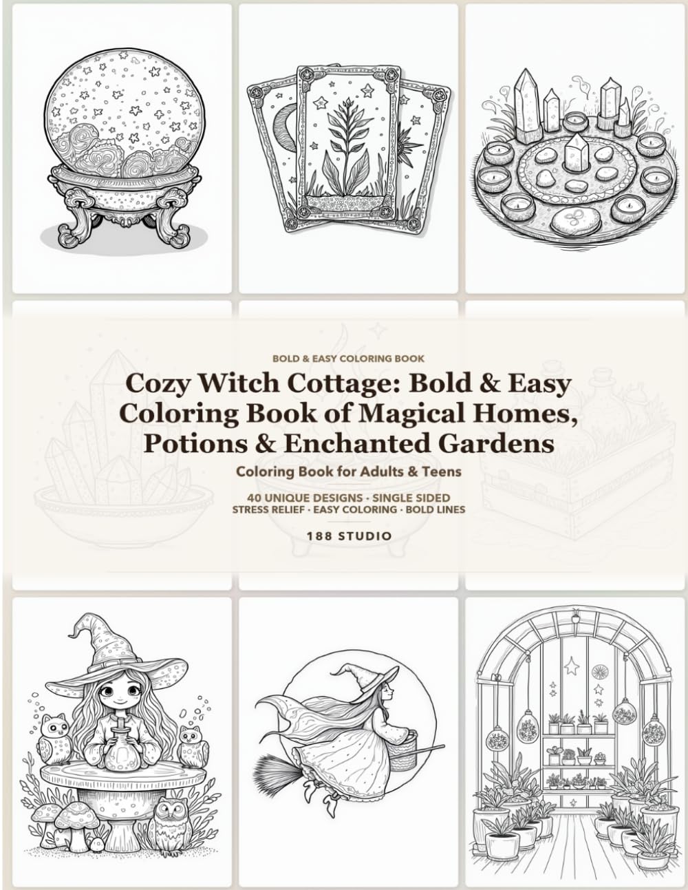 Cozy Witch Cottage: Bold & Easy Coloring Book of Magical Homes, Potions & Enchanted Gardens for Adults Relaxation