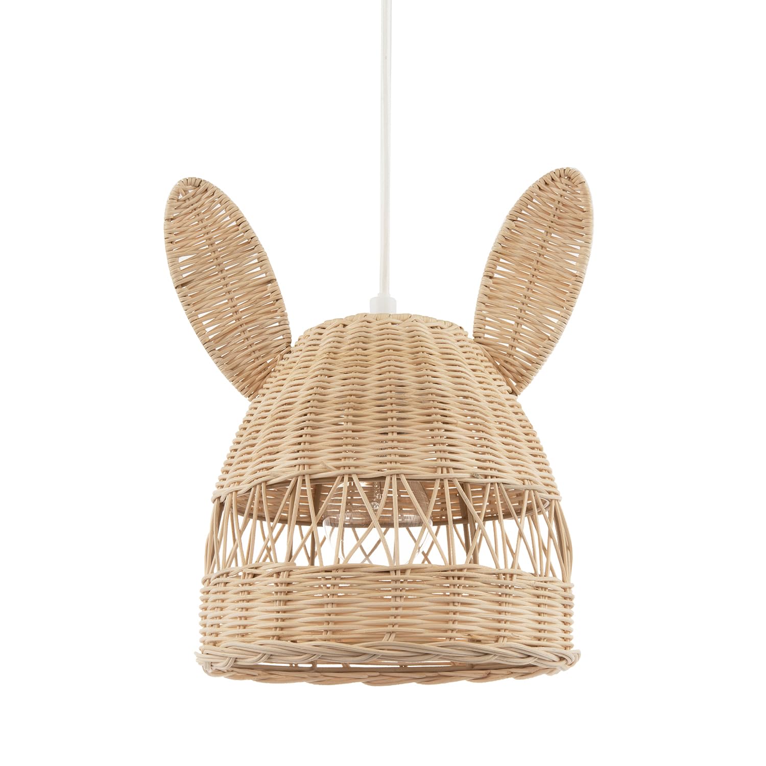 Natural Woven Rattan Childrens Pendant Lighting Shade with Bunny Ears | 28cm x 20cm | Fun and Modern Design by Happy Homewares