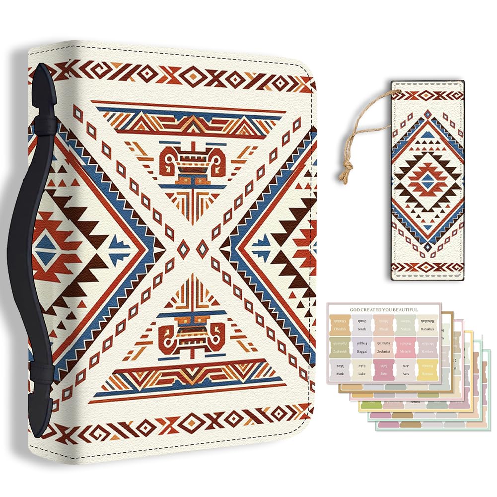 TNKBREEZE Aztec Tribal Bible Cover Boho Geometric PU Leather Bible Case