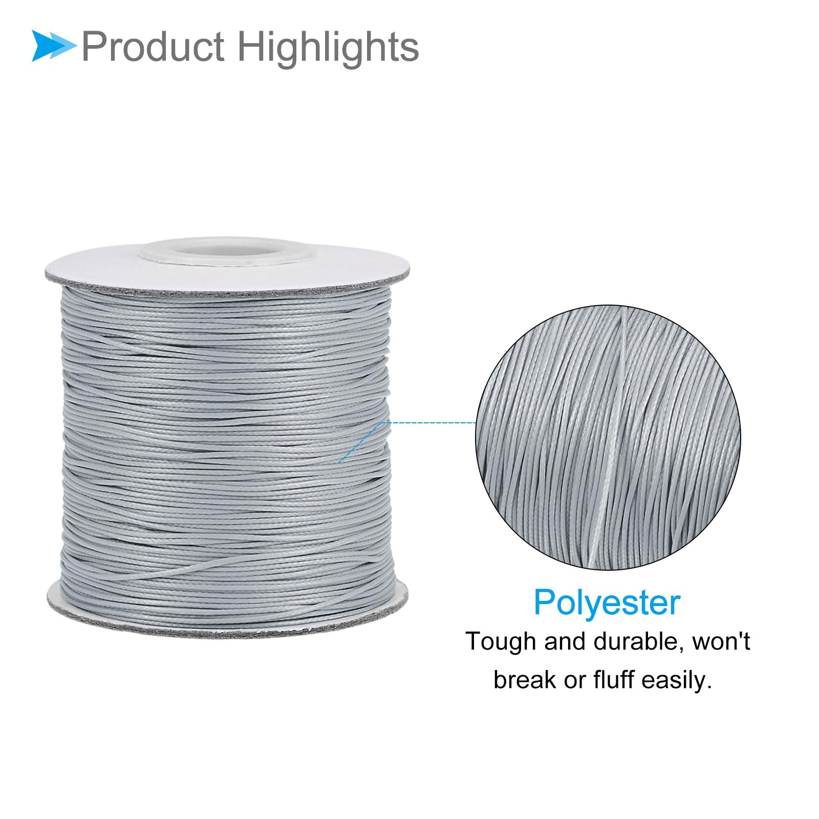 CoCud Waxed Polyester String Cord, 173 Yards 159m Length 0.5mm Dia, Soft Smooth Beading Thread Silver Tone - Image 4