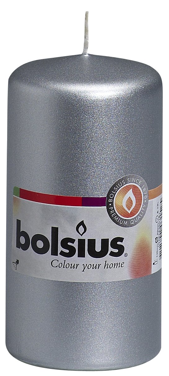 BOLSIUS Pillar Candle, Paraffin Wax, Silver