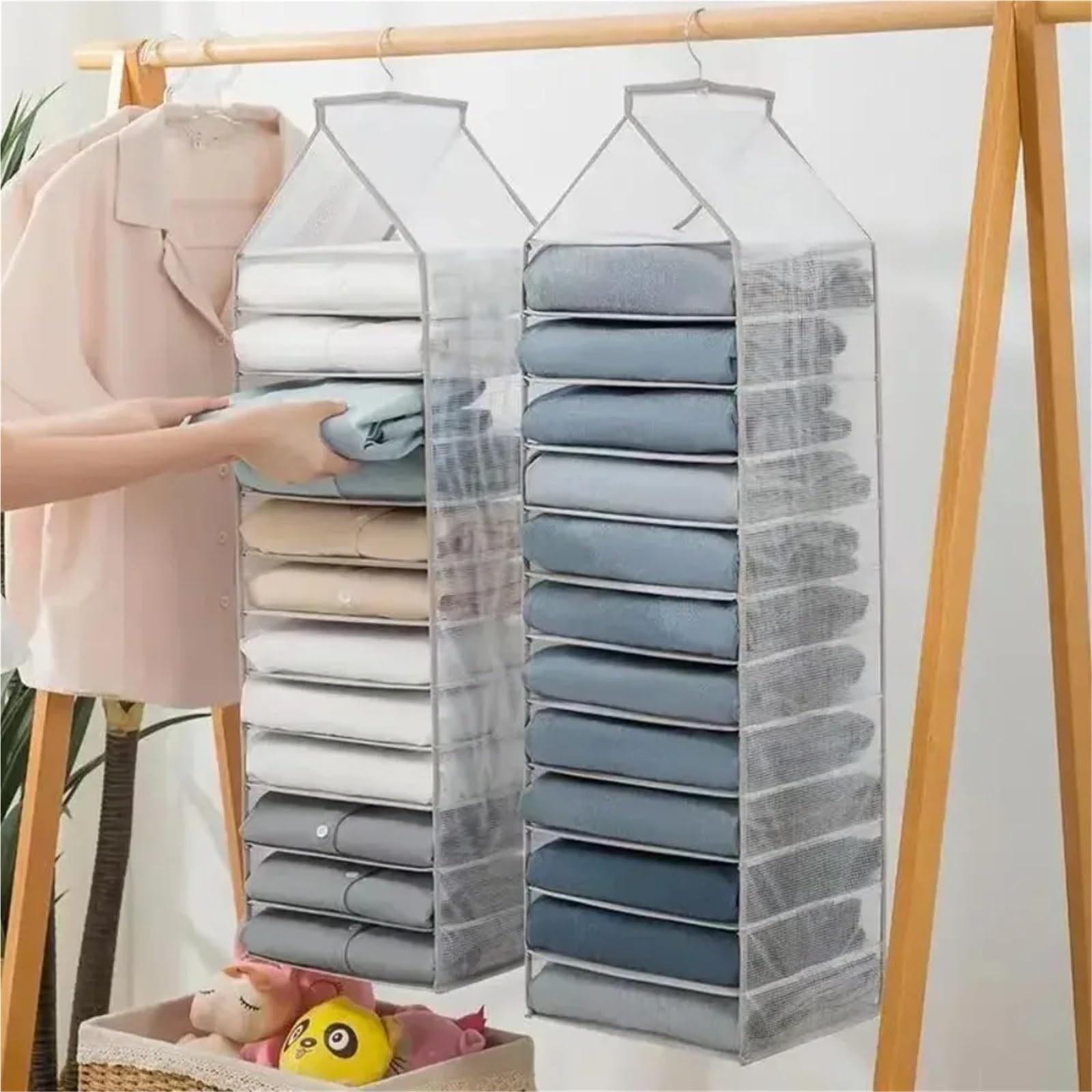 Hängeregal Wardrobe Hanging Storage Bag Closet Storage Shelf Clothes Organizer Pants Socks Underwear Separate Bag for Household Dormitory Für Schlafzimmer(Large)