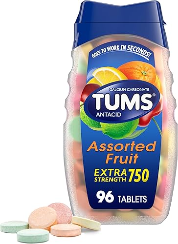 TUMS Tabletas antiácidas extra fuertes para aliviar la acidez estomacal masticable y alivio de la indigestión ácida sabores surtidos de frutas 96