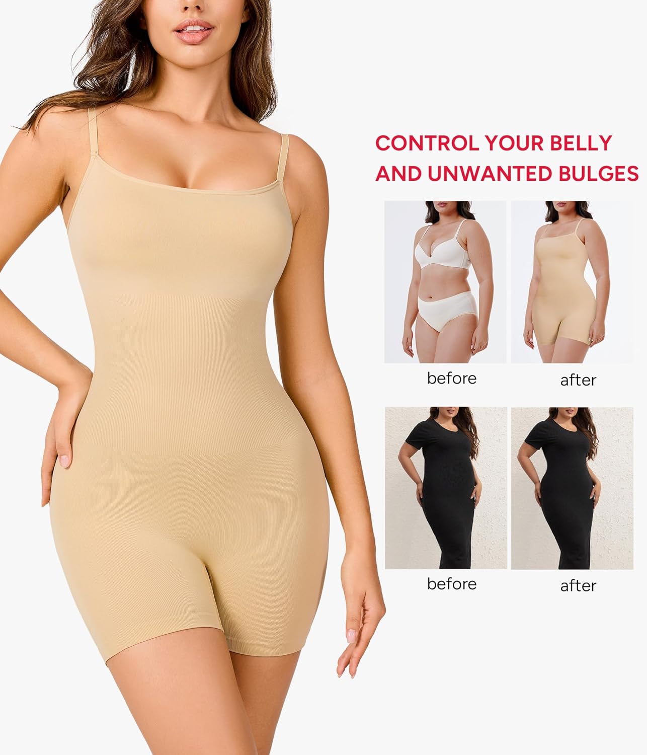 Nebility Shapewear Bodysuits for Women - Tummy Control Square Neck Bodysuit Seamless Full Body Shaper Going Out Top - Image 2