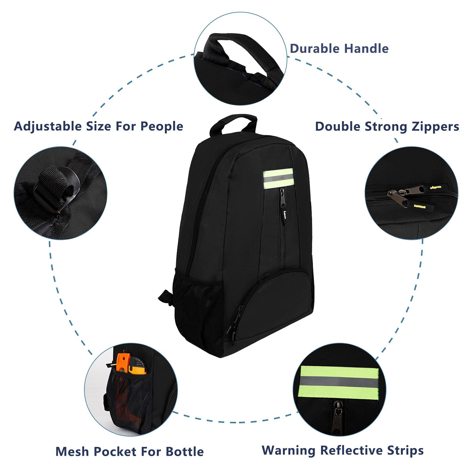 HDFGB Electricians Tool Backpack,Heavy Duty Technicians Bags Multi-Pocket Storage Organiser Tool Kit Bag Rucksack Tool Bag for Men (Black) - Image 3