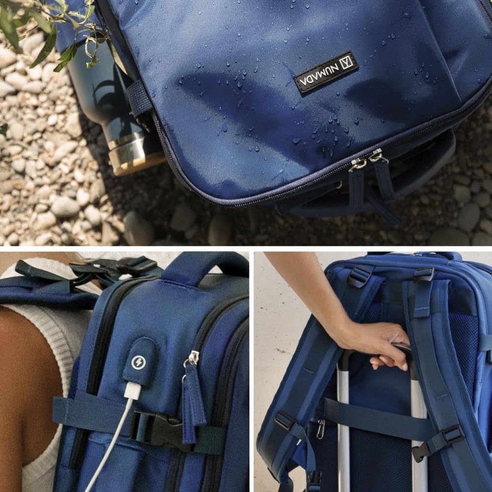NUMADA - Zaino Ryanair 40x20x25 cm (20L) con Scomparti Multipli e Adattabilità Alla Maniglia Della Valigia. Zaino da viaggio porta PC con Scomparto per le Scarpe e Porta di ricarica USB