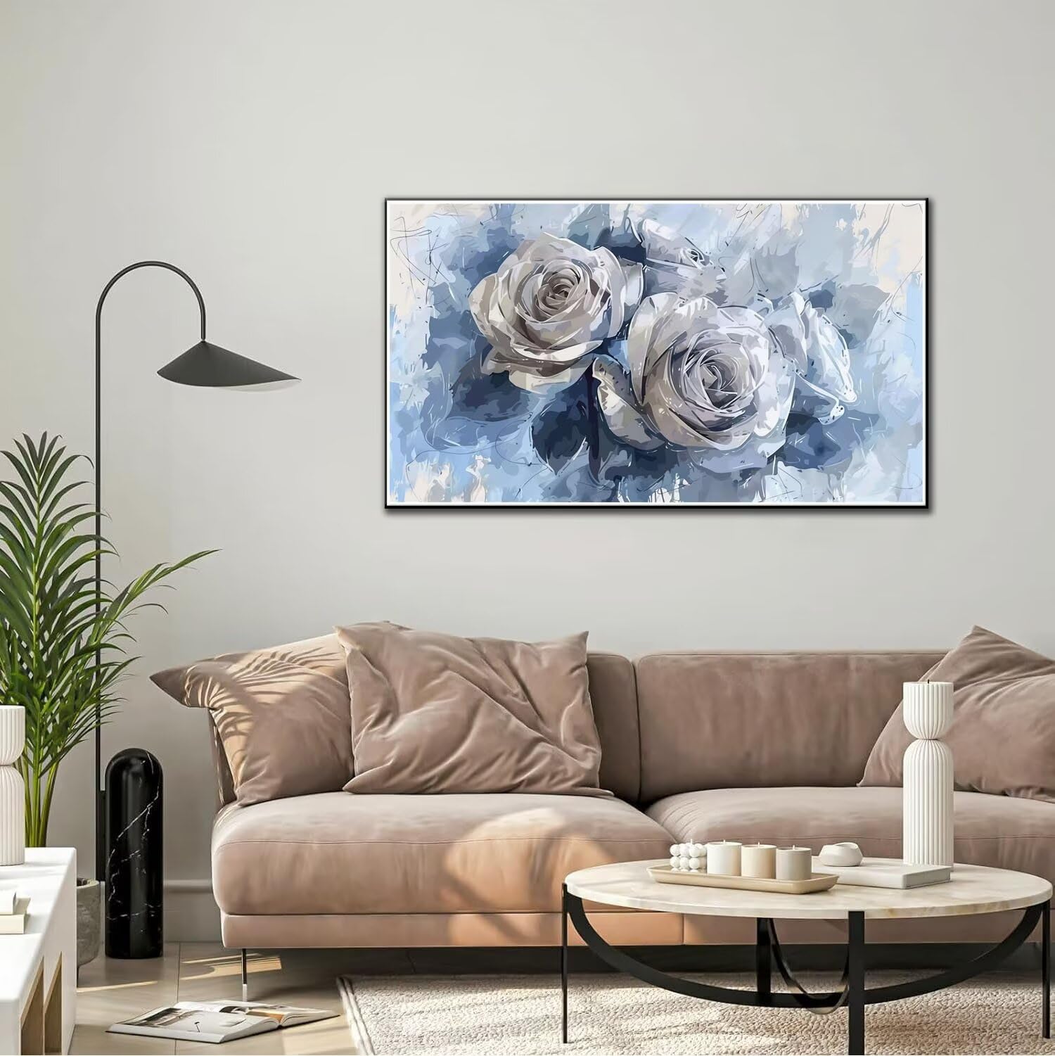 Rosa Dipingere con i Numeri per Adulti Bambini Principianti, Paint by Numbers Fai da Te Olio La Pittura di Numeri Kit, Fiore Quadro da Dipingere con Numeri , Decorazioni Casa (90x50cm, Senza Cornice)