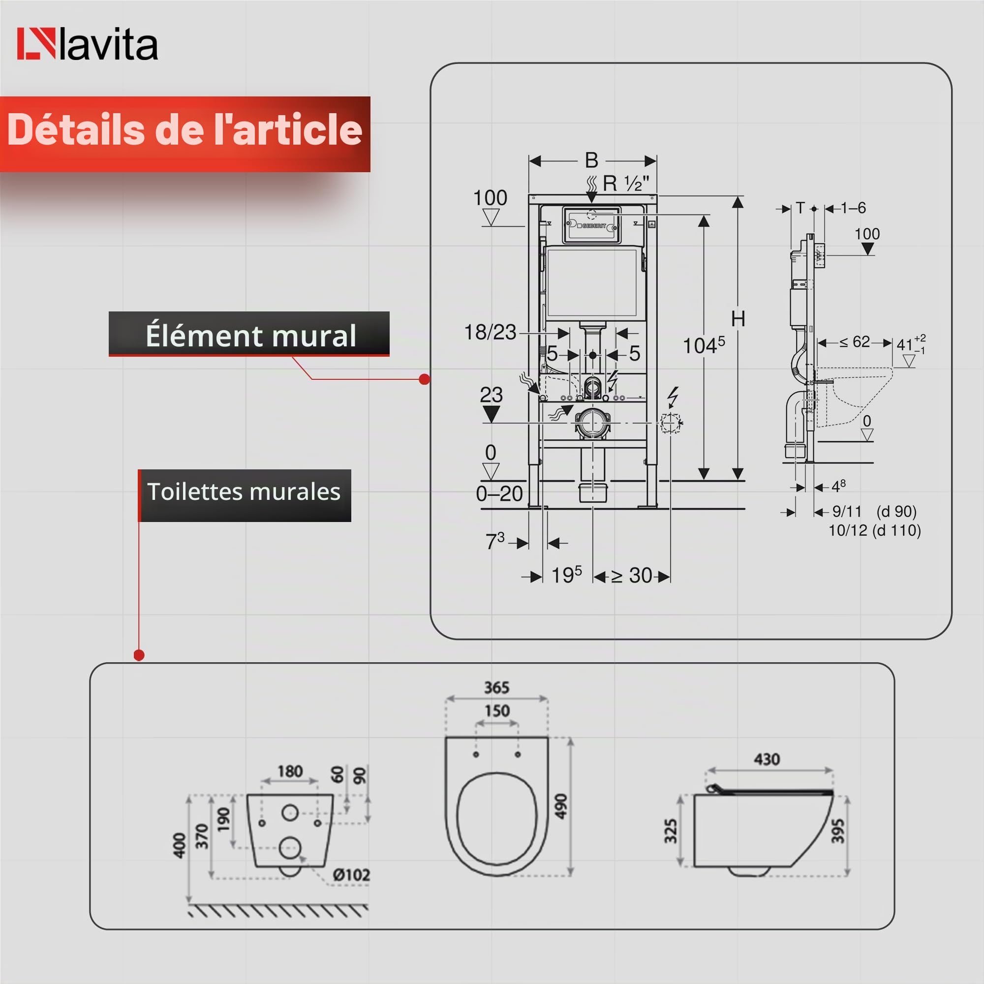 Lavita Duofix Basic Bâti-support + WC à rinçage en profondeur mural Sofi Blanc sans bride + Abattant WC avec abaissement automatique + Plaque de commande Delta 25 Bouton blanc Ensemble complet de